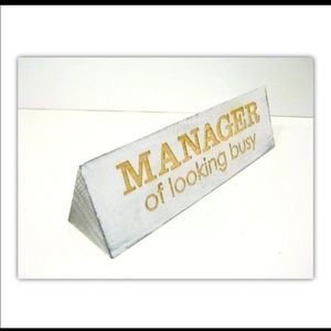 Distressed Finish Wood Block Funny Desk Home Office Shelf Sign 10 x 3 inch